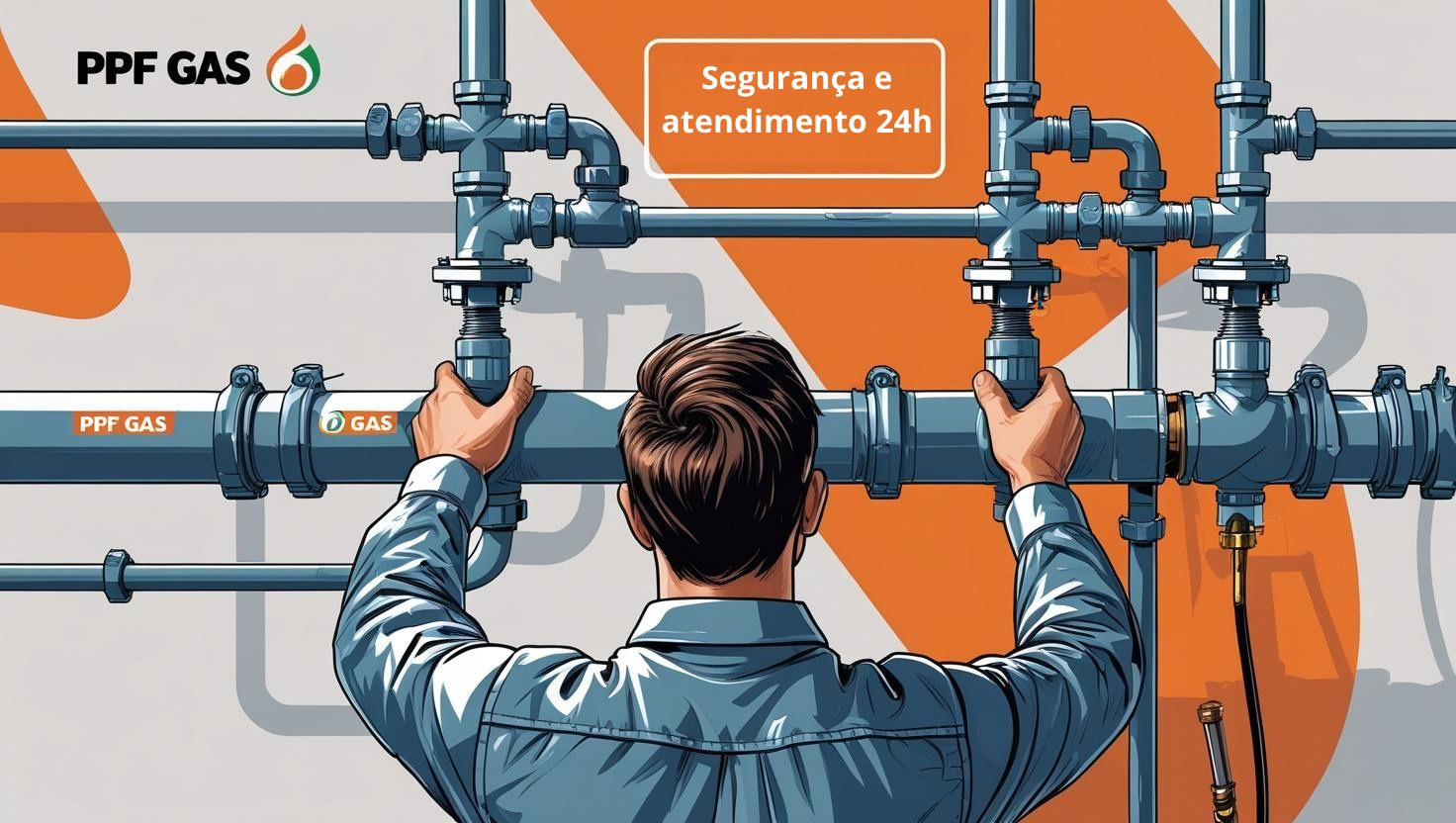 Profissional PPF GÁS trabalhando com tubulações de gás